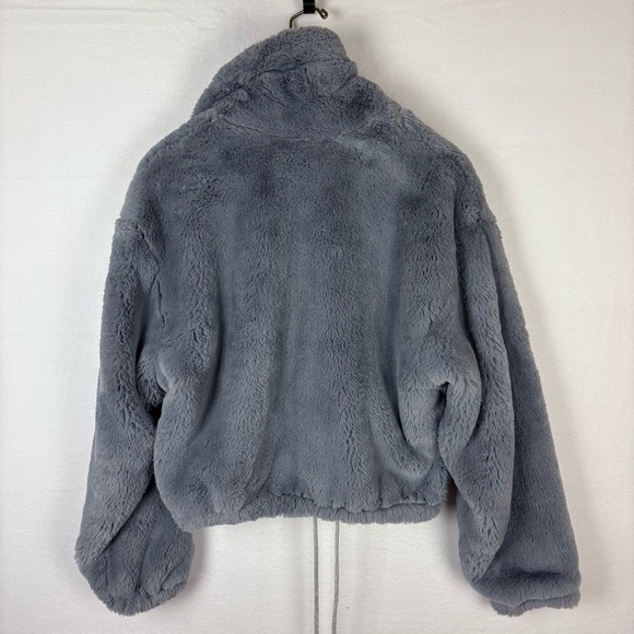 Elevenses Bristol Blue Gray Faux Fur Zip Bomber Jacket - Picture 5 of 7